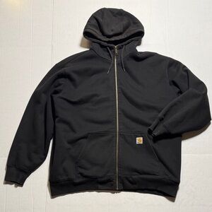 CARHARTT Men's Black Sherpa Lined Hooded Zip-Up Jacket Cotton Poly Blend Size XL